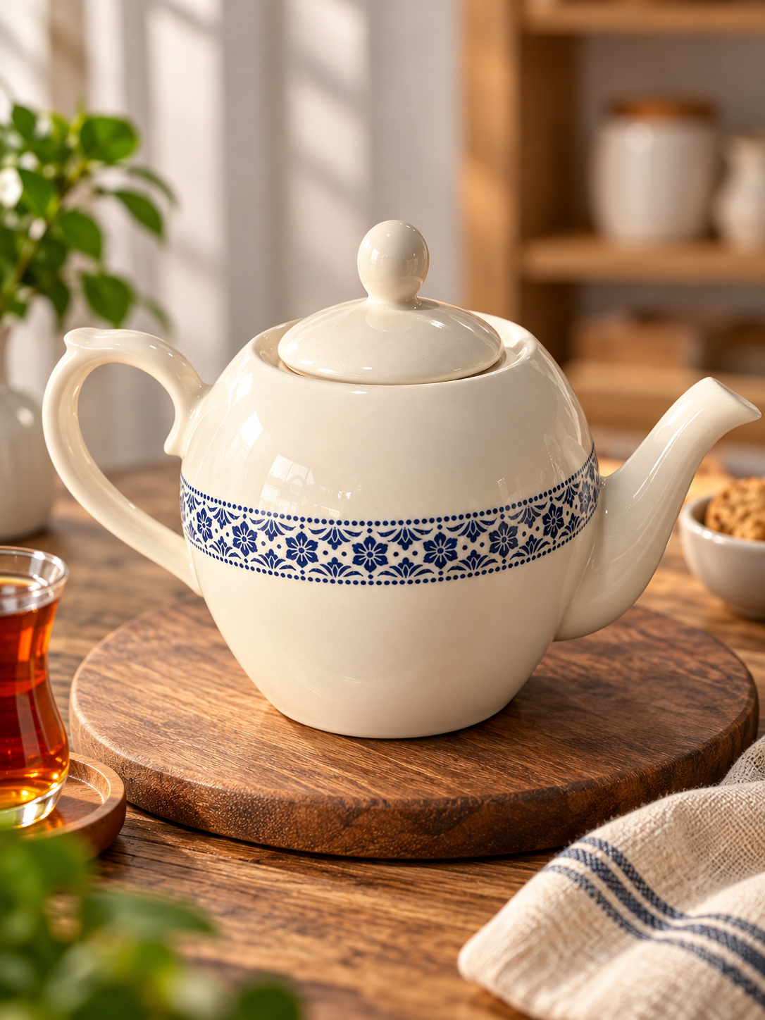 خرید قوری بزرگ سرامیکی طرح گل آبی | مونولیزا