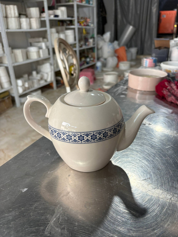 Large Ceramic Teapot with Blue Floral Pattern